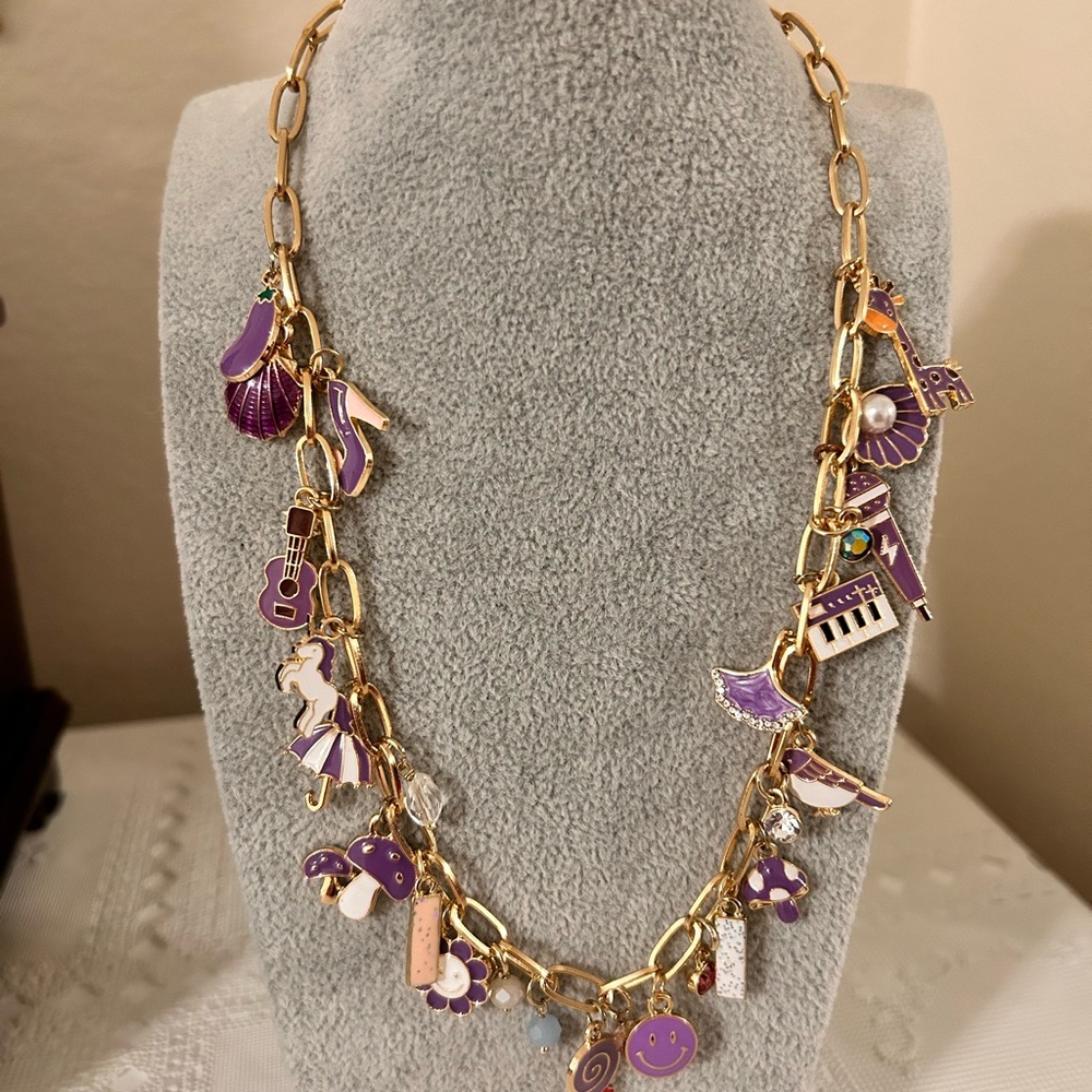 Gold and Purple Charm Necklace
